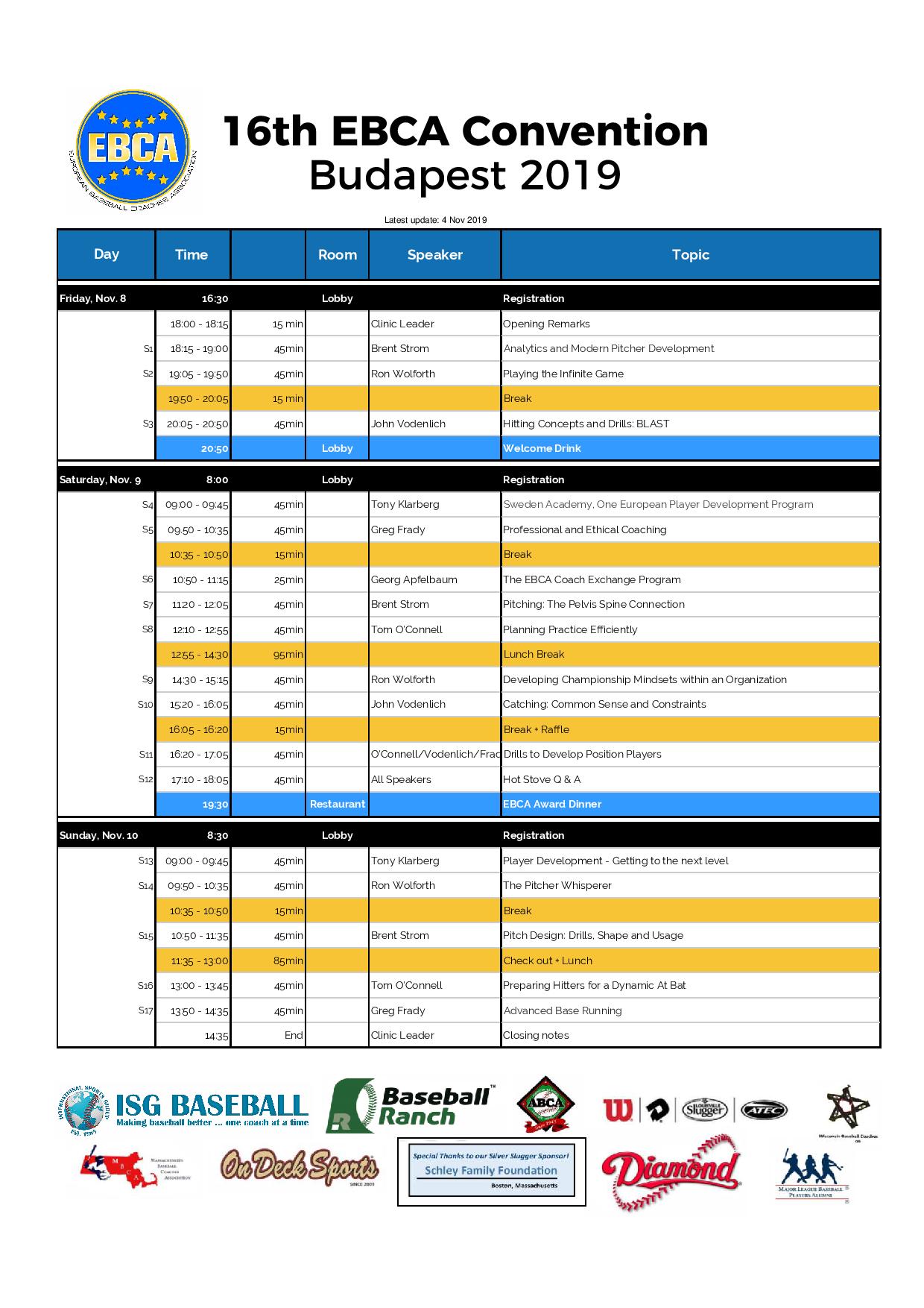 Convention Schedule - 16th EBCA Convention 2019 @ Budapest (H)