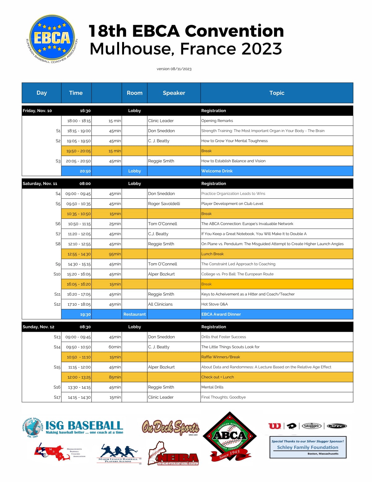 Convention Schedule - 18th EBCA Convention 2023 @ Mulhouse (F)