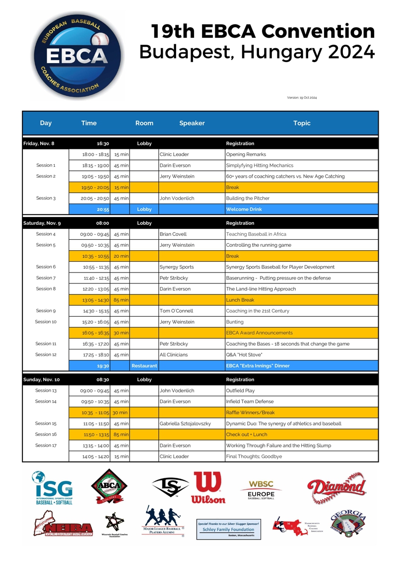 Convention Schedule - 19th EBCA Convention 2024 @ Budapest (H)