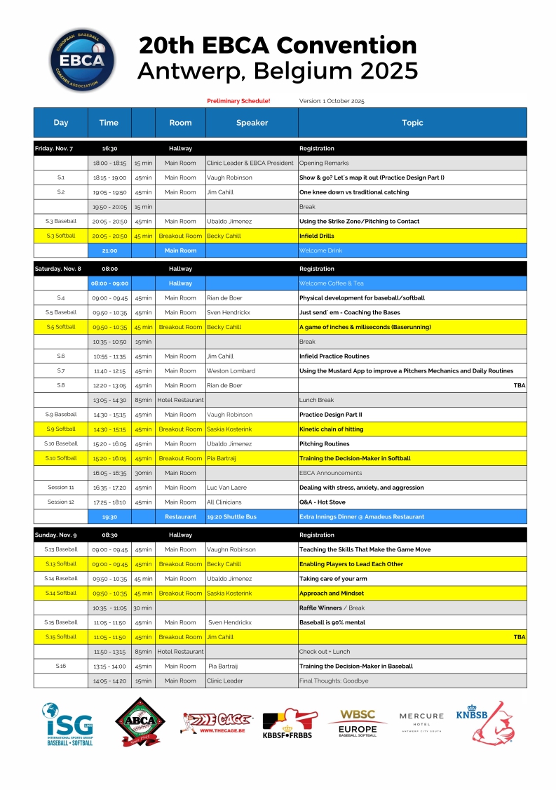 Convention Schedule - 20th EBCA Convention 2025 @ Antwerp (B)