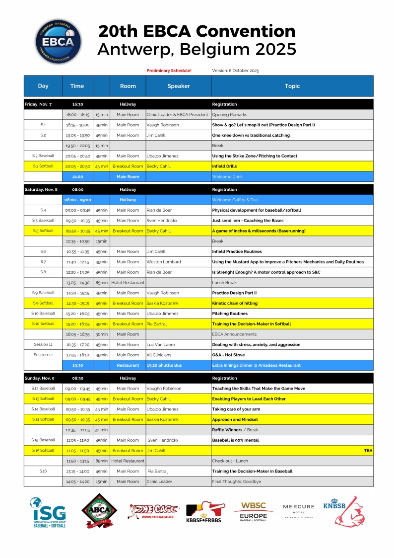 Convention Schedule - 20th EBCA Convention 2025 @ Antwerp (B)