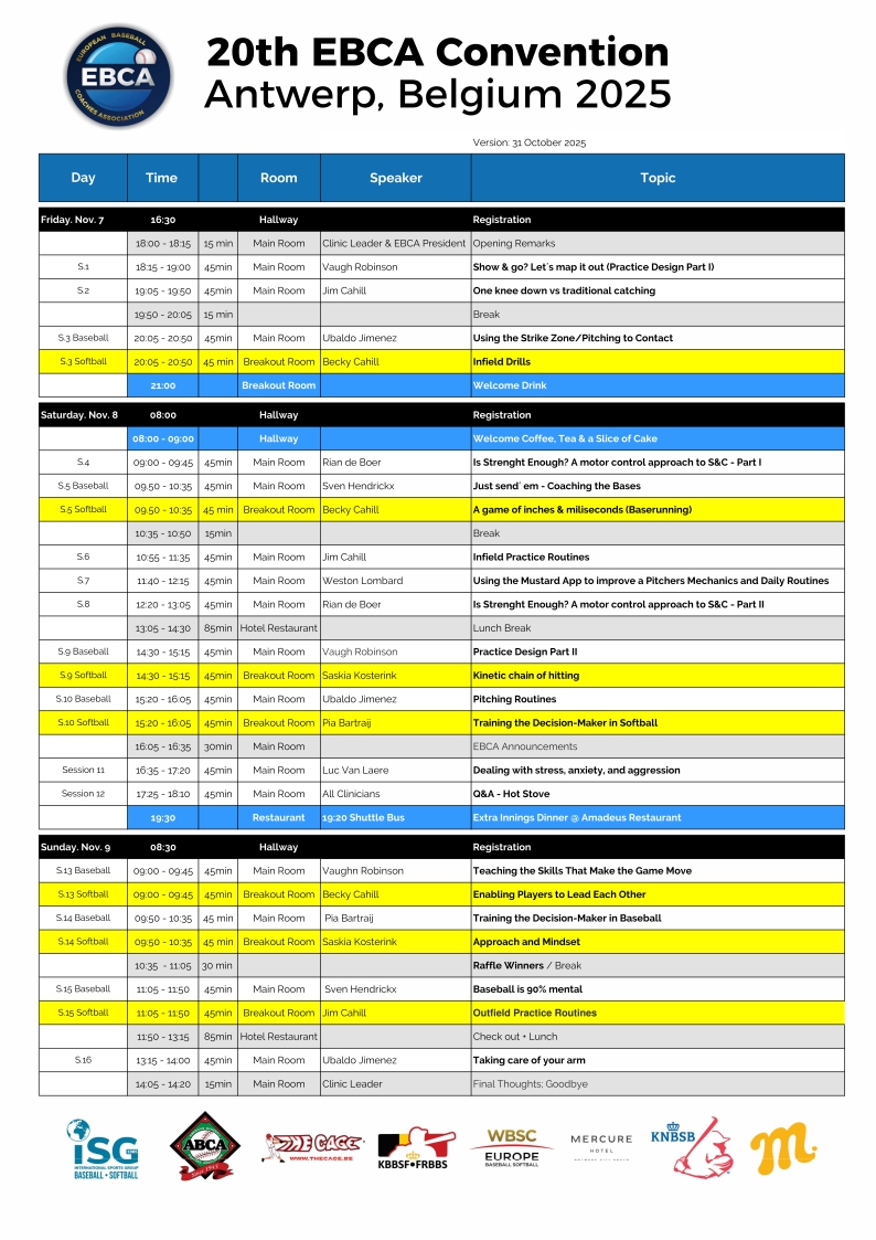 Convention Schedule - 20th EBCA Convention 2025 @ Antwerp (B)
